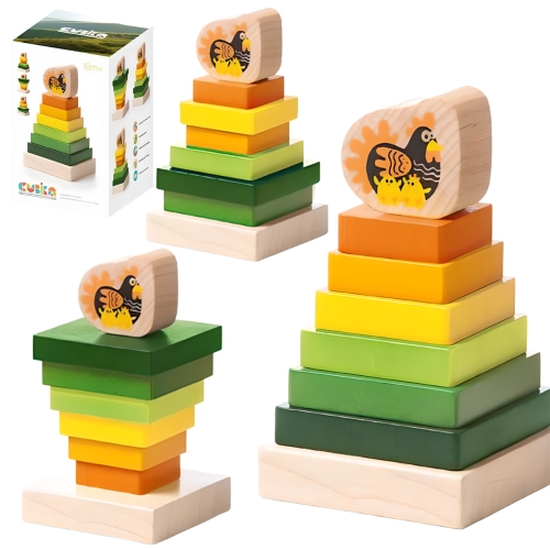 Piramida Wieża Drewniany Zestaw Klocków