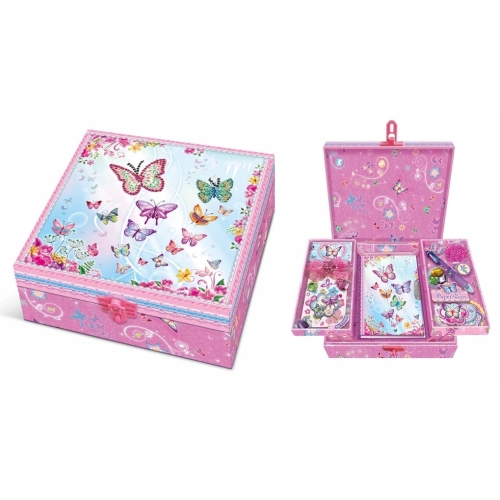 Pamiętnik z akcesoriami w pudełku w motylki