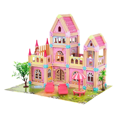 Drewniany Domek Księżniczek z Klocków 183 el. + akcesoria