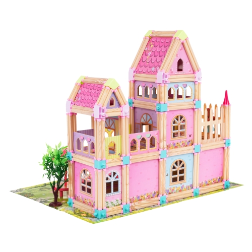 Drewniany Domek Księżniczek z Klocków 183 el. + akcesoria