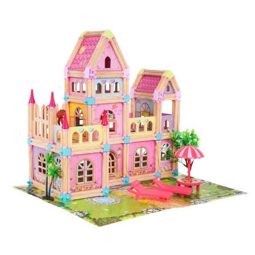 Drewniany Domek Księżniczek z Klocków 183 el. + akcesoria