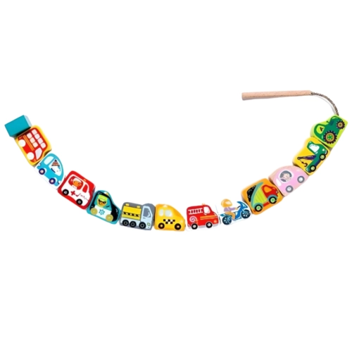 Samochodziki drewniane nawlekane