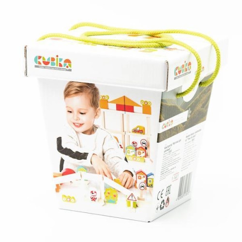 Zestaw Klocków Drewnianych Pojazdy Budowlane Znaki Drogowe