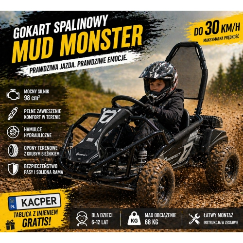 Pojazd Gokart Spalinowy MUD MONSTER czarny PSP.GK008.CZ