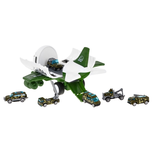 Samolot wojskowy 2w1 Parking + 6 pojazdów resoraków 1909D6