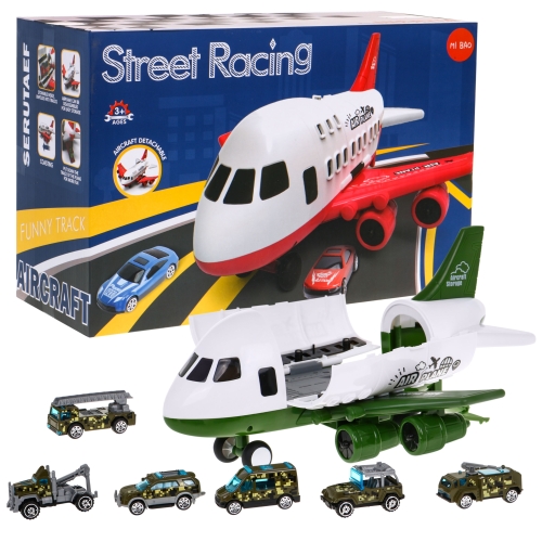 Samolot wojskowy 2w1 Parking + 6 pojazdów resoraków 1909D6