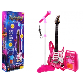 Gitara Elektryczna ze Wzmacniaczem Mikrofon HK-8010D  różowa