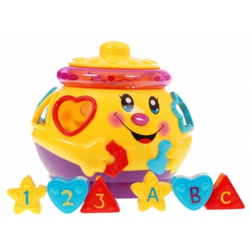 Muzyczny tańczący garnuszek 2056C – interaktywna zabawka edukacyjna dla dzieci 3+, sorter kształtów z efektami świetlnym