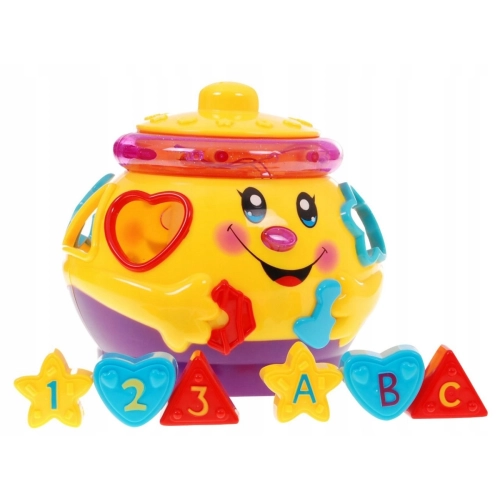 Muzyczny tańczący garnuszek 2056C – interaktywna zabawka edukacyjna dla dzieci 3+, sorter kształtów z efektami świetlnym