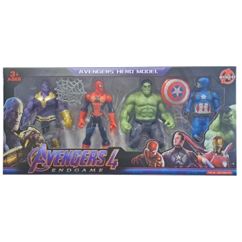 Zestaw 4 Figurek AVENGERS Hulk Spiderman Thanos Kapitan Ameryka 2164