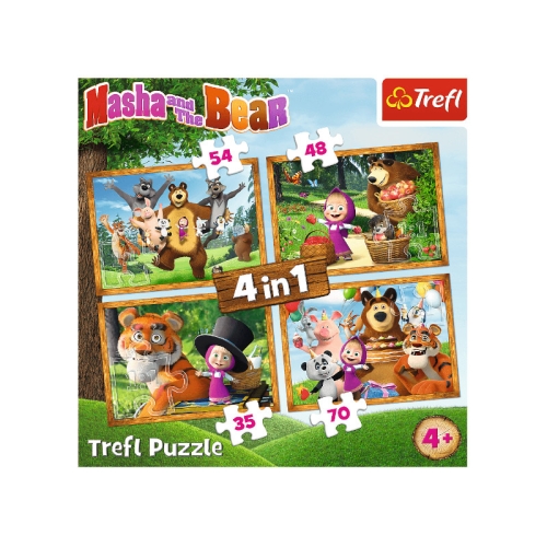 Trefl Puzzle 4w1 Leśne Przygody Maszy.