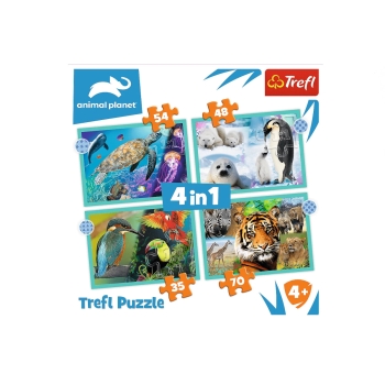 Trefl Puzzle 4w1 Tajemniczy świat zwierząt 34382