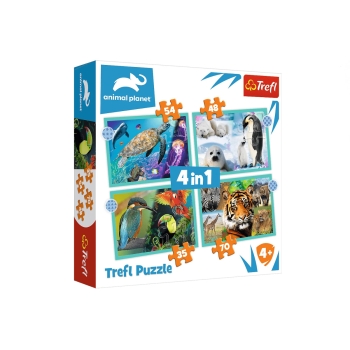 Trefl Puzzle 4w1 Tajemniczy świat zwierząt 34382