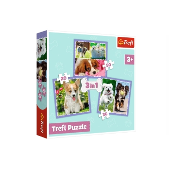 Trefl Puzzle 3w1 Urocze pieski 34854