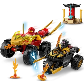 Lego NINJAGO Bitwa samochodowo-motocyklowa między Kaiem a Rasem 71789