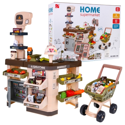 Interaktywny supermarket dla dzieci Wózek Kasa Terminal światła dźwięki 668-105