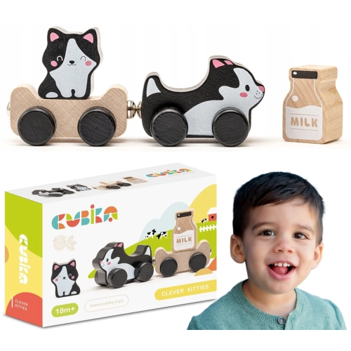 Zestaw Drewnianych Kotków Na Kółkach