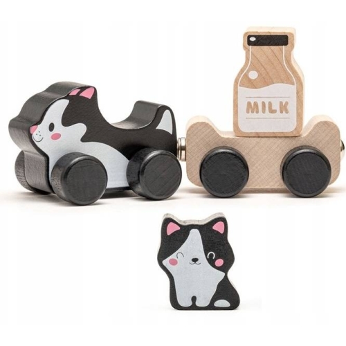 Zestaw Drewnianych Kotków Na Kółkach