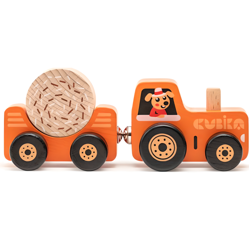 Traktor Ciągnik Drewniany z Przyczepą