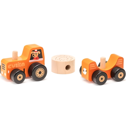 Traktor Ciągnik Drewniany z Przyczepą