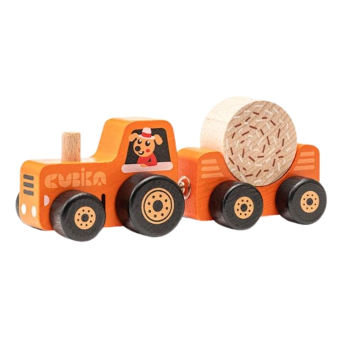 Traktor Ciągnik Drewniany z Przyczepą