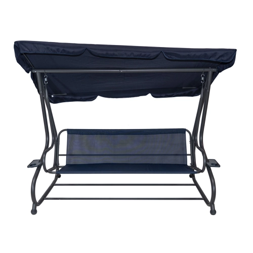 Huśtawka ogrodowa z rozkładanym siedziskiem i regulacją daszka, granat 8011