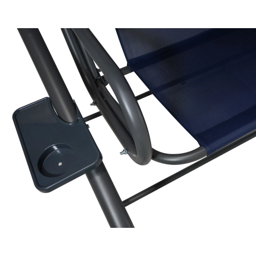 Huśtawka ogrodowa z rozkładanym siedziskiem i regulacją daszka, granat 8011