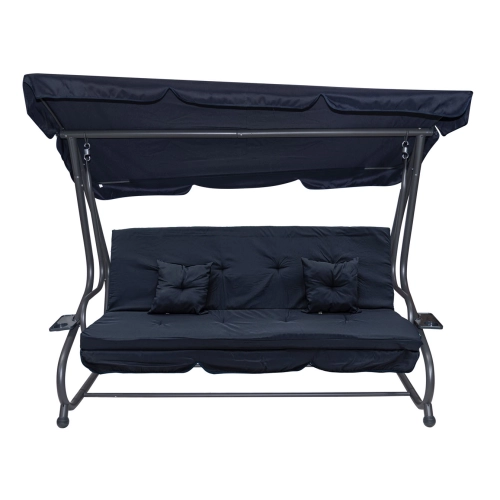 Huśtawka ogrodowa z rozkładanym siedziskiem i regulacją daszka, granat 8011