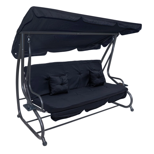 Huśtawka ogrodowa z rozkładanym siedziskiem i regulacją daszka, granat 8011