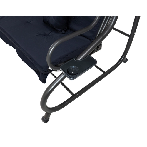 Huśtawka ogrodowa z rozkładanym siedziskiem i regulacją daszka, granat 8011