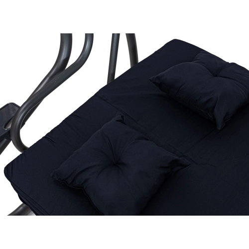 Huśtawka ogrodowa z rozkładanym siedziskiem i regulacją daszka, granat 8011