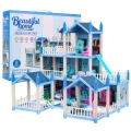 3-piętrowy domek dla lalek Niebieska willa z wyposażeniem 862-08