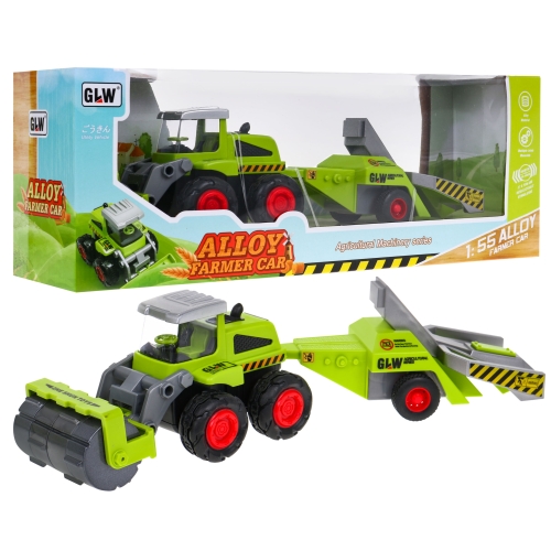 Walec rolniczy traktor z wałem uprawowym i przyczepą sadowniczą 8869-B