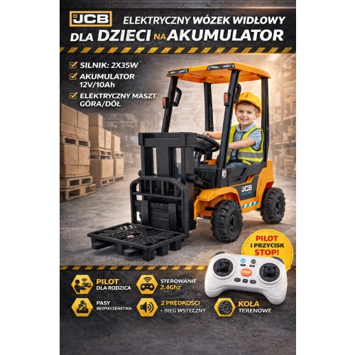 Wózek Widłowy na akumulator dla dzieci JCB Żółty BDM0959