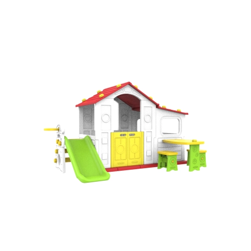 Duży Domek dla dzieci 4w1 Zjeżdżalnia Czerwony Dach CHD-508