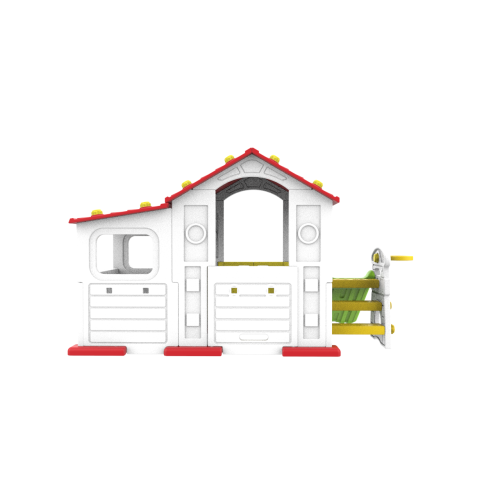 Duży Domek dla dzieci 4w1 Zjeżdżalnia Czerwony Dach CHD-508
