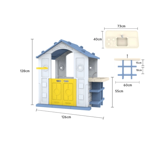 Duży Domek dla dzieci z koszykówką i zlewem Niebieski Dach CHD-510
