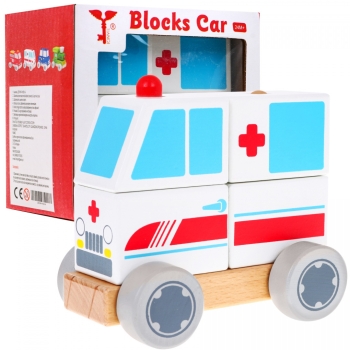 Drewniane Autko Ambulans do złożenia z klocków HP-4103.KA