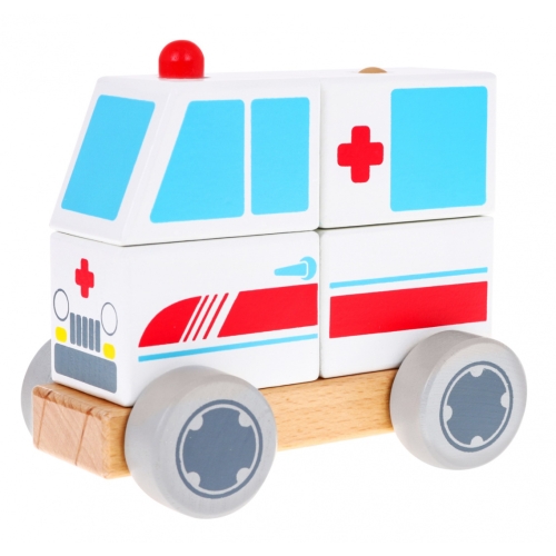 Drewniane Autko Ambulans do złożenia z klocków HP-4103.KA