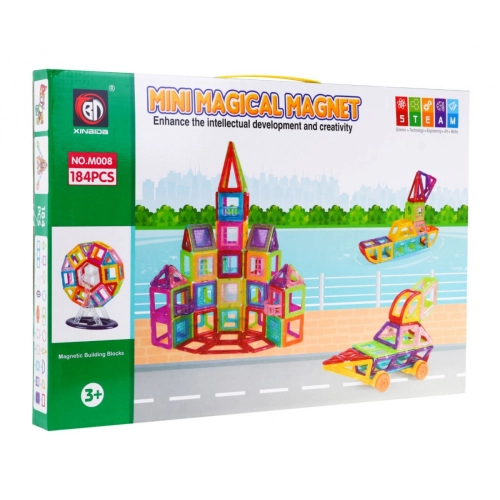 Klocki Magnetyczne MEGA Zestaw 184 elementów M008