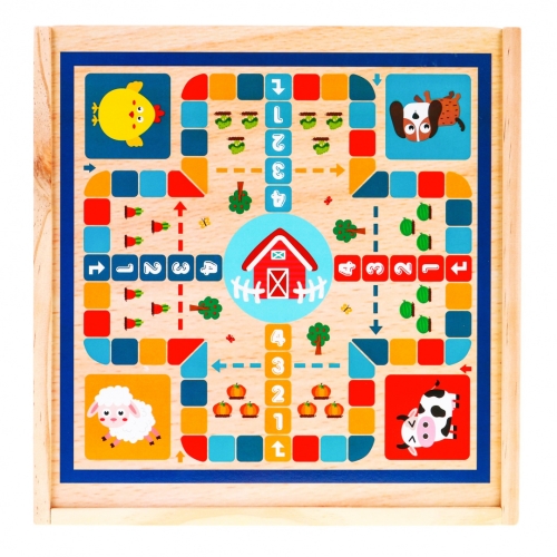 Drewniany zestaw gier planszowych 6w1 Trylma Węże i drabiny Szachy Chińczyk GO MM-006