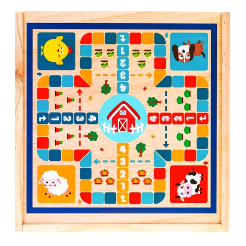 Drewniany zestaw gier planszowych 6w1 Trylma Węże i drabiny Szachy Chińczyk GO MM-006