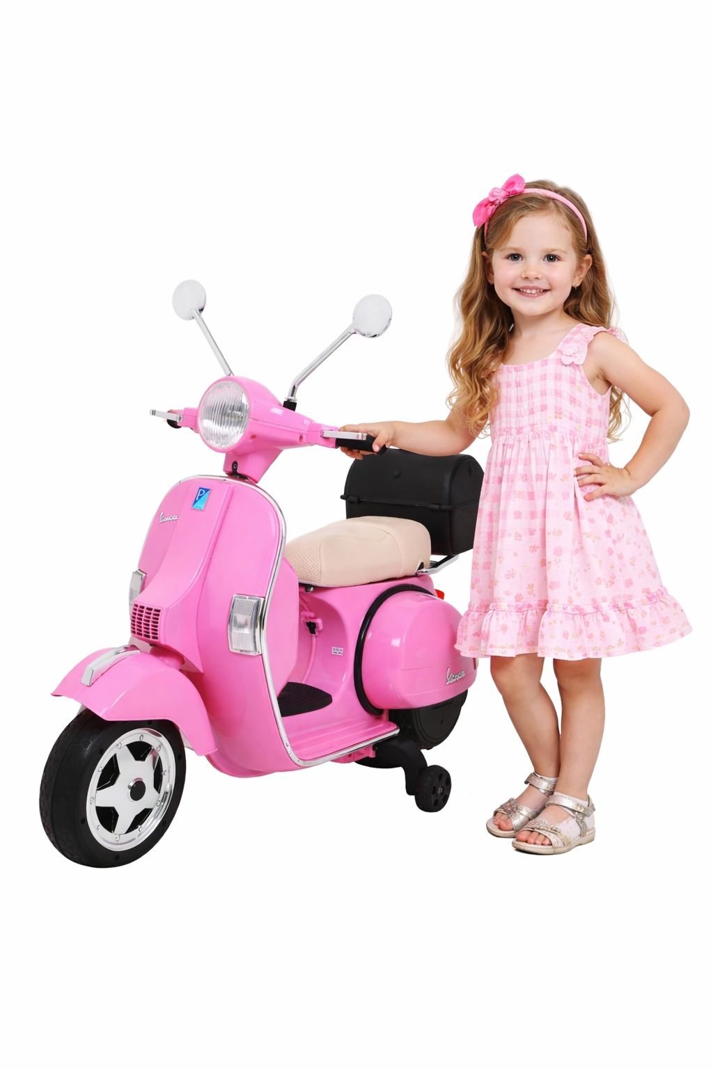 Różowy skuter elektryczny Vespa PX150 12V dla dzieci