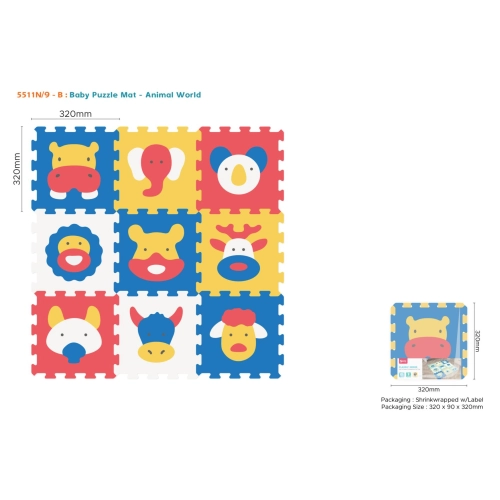 Mata z pianki EVA 9 Puzzli Zwierzątka dla dzieci 10m+ Składanie figur 3D ZDN.5511N9B