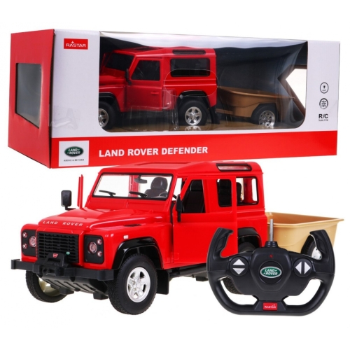Autko zdalnie sterowane z przyczepą Land Rover Defender czerwony model 1:14 RASTAR ZRC.78400-1.CR