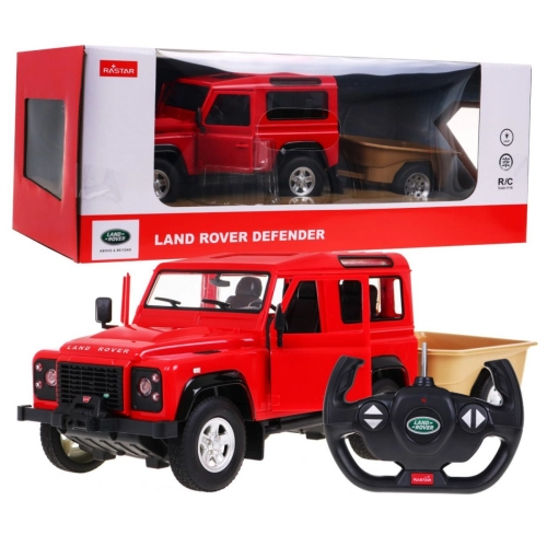 Autko zdalnie sterowane z przyczepą Land Rover Defender czerwony model 1:14 RASTAR ZRC.78400-1.CR
