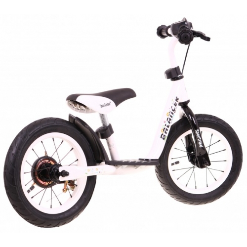 Rowerek biegowy BALANCER + podnóżek + pompowane koła WB-21 bialy