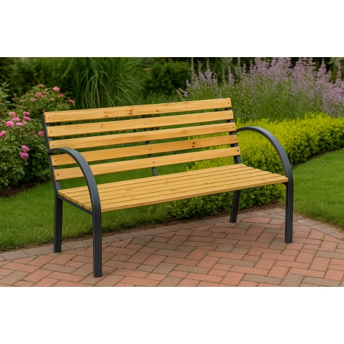 Ławka Ogrodowa  z oparciem Drewniana Ławeczka Parkowa Metalowa
