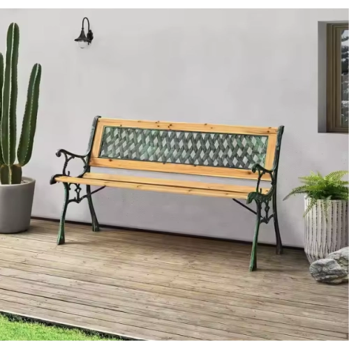 Ławka Ogrodowa z oparciem Drewniana Metalowa Ławeczka Parkowa