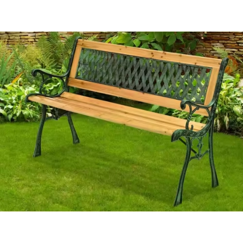 Ławka Ogrodowa z oparciem Drewniana Metalowa Ławeczka Parkowa